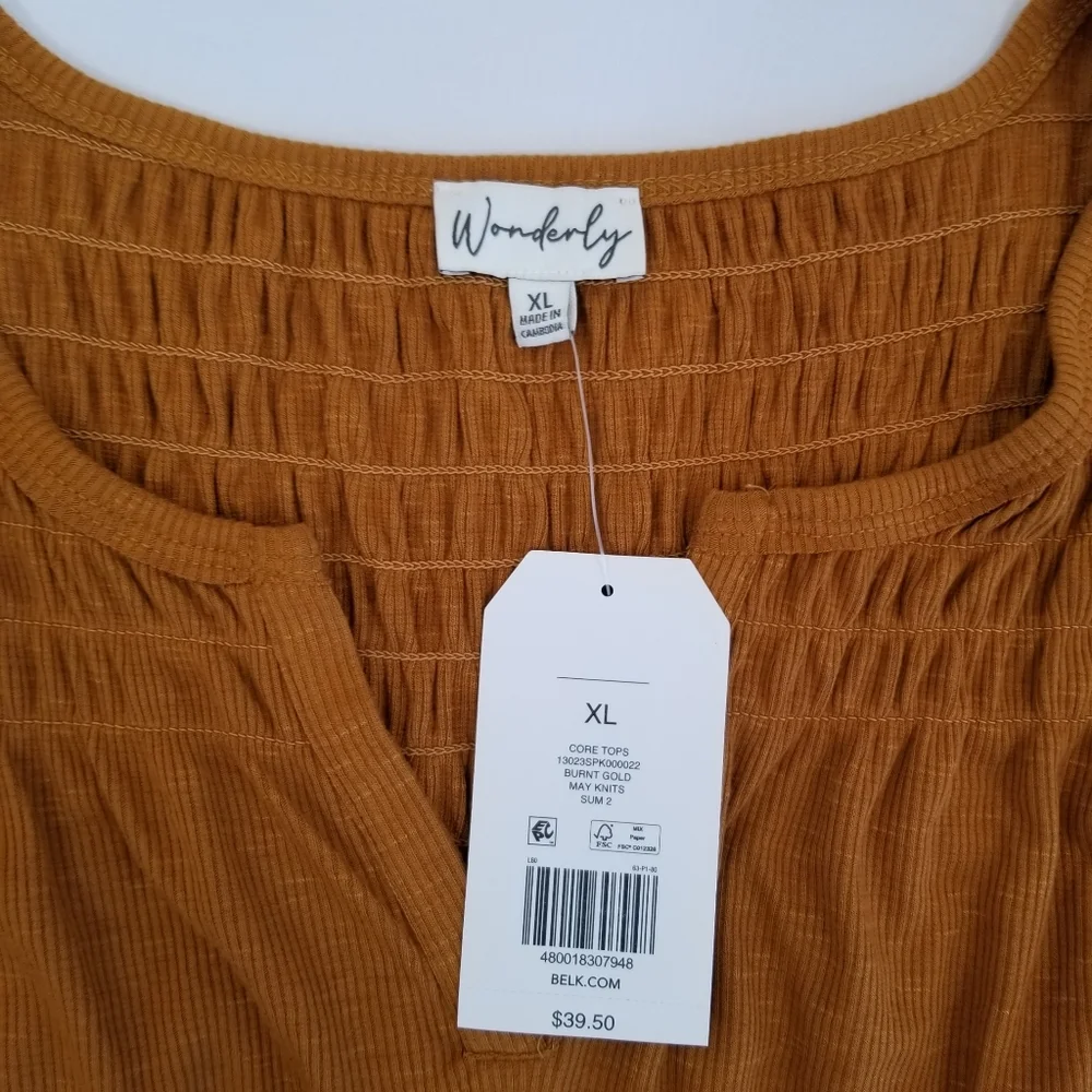 Wonderly Sleeveless Smocked Yoke Knit Tank Top XL NWT - Picture 4 of 7